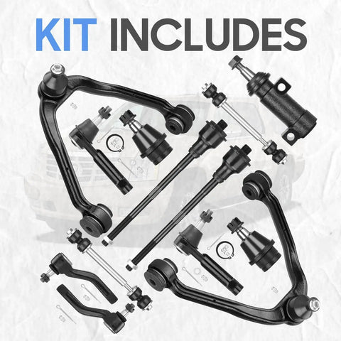 13-pc 4WD front upper control arms with ball joints and tie rods suspension kit for GM trucks/SUVs