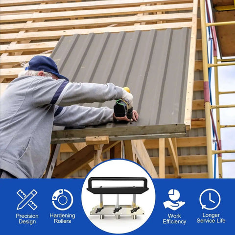 Worker using Heavy Duty Adjustable Rebar Bender With Three Station Edge Roller For 0 To 90 Degree Bends on metal roofing