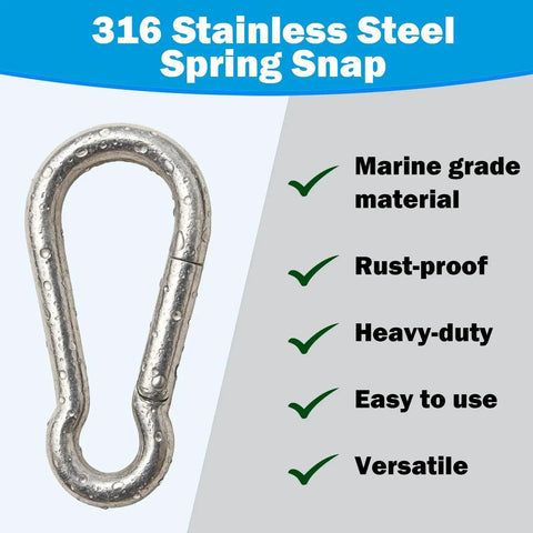 Outmate 316 stainless steel carabiner, 2.76 in, close-up view, heavy-duty