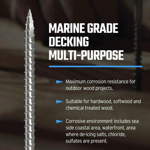 Marine Grade 316 Stainless Steel Deck Screws For Outdoor Wood Projects with corrosion resistance info graphic