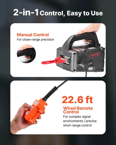 2 In 1 Electric Hoist Winch 1100 Lbs Capacity With 1500W Lift And 25 Ft Reach with manual and remote control features