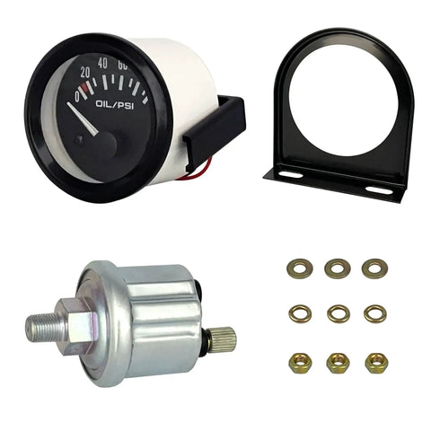 Pro Grade 52mm Oil Pressure Gauge Kit With Sensor For Gearheads In Cars And Trucks 0 To 100 PSI Range 12V DC Power with hardware