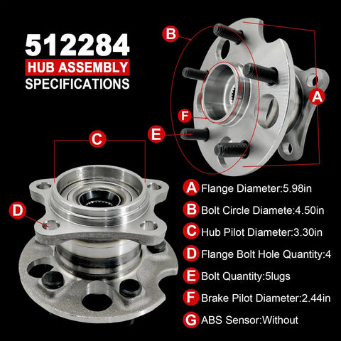 Rear Wheel Bearing Hub Assembly Drop-In Replacement For AWD SUVs And Crossovers Fits Toyota Highlander 2004-2013 Venza 2009-2015