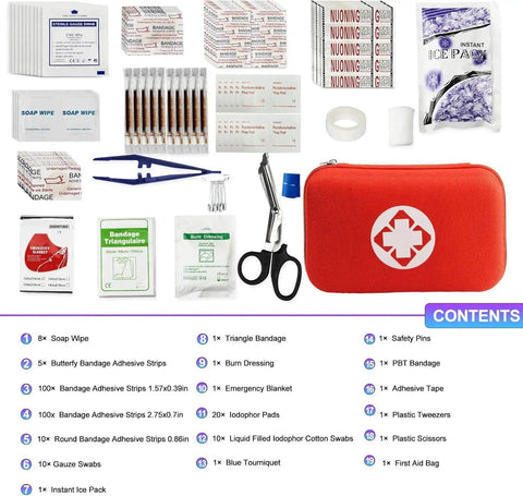 Car First Aid Kit 275 Piece Grab And Go Survival Gear For Travel And Home Emergency Essentials in a Compact EVA Case.