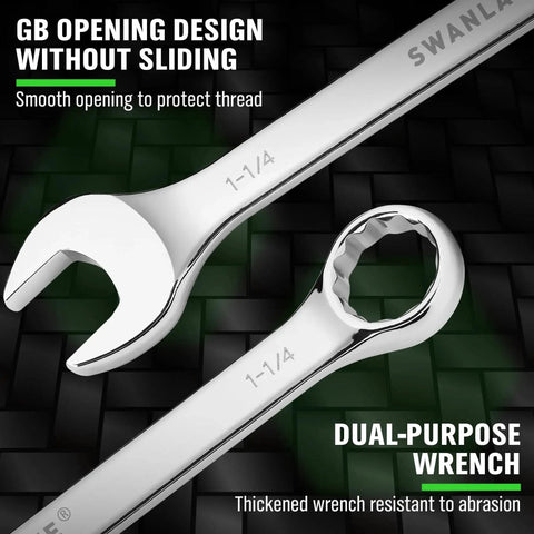 Close-up of dual-purpose wrench from Six Piece Large Wrench Set With Long Box End Wrenches Ranging From 15/16 Inch To 1 1/4 Inch Including Rolling Pouch
