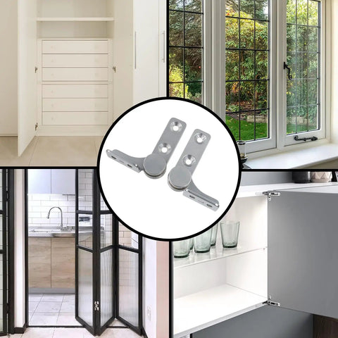 2 Nm Torque Shaft Hinge Set For Furniture in stainless steel, shown in cabinets, window box, folding doors installation.