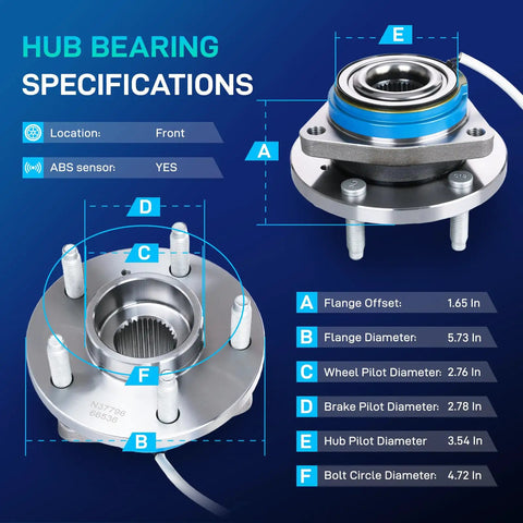 Front Wheel Bearing And Hub Assembly 513121 Replacement For 2000 To 2011 Chevy Impala Monte Carlo dimensions and specifications chart
