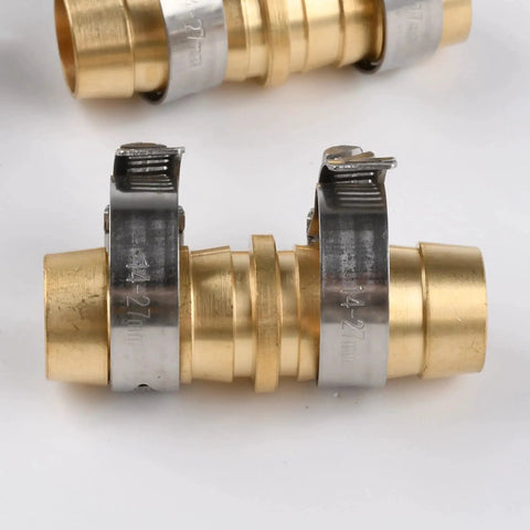 Brass Hose Joiner Repair Kit For Outdoor Use Five Eighths Inch Hose Mender With Stainless Steel Clamps Leak Resistant Barbed Coupler