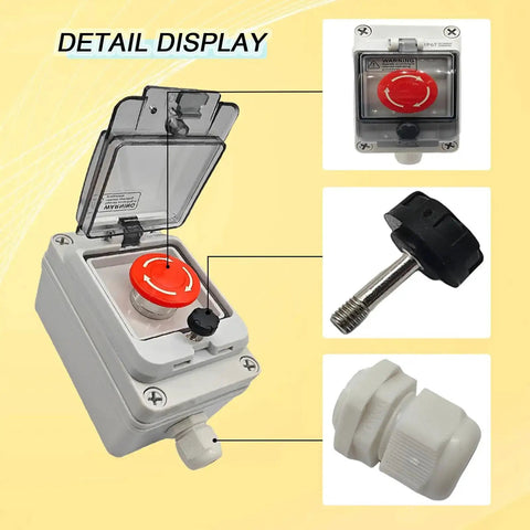 Heavy Duty Emergency Stop Button Box 660V 10A Machines Waterproof Outdoor IP67 Emergency Shutdown Switch detail display