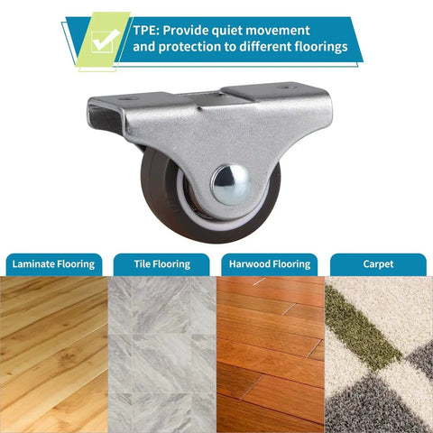 4 Pack 1 Inch Rigid Caster Wheels Low Profile Top Plate Fixed Casters with TPE Silent Wheels for Flooring