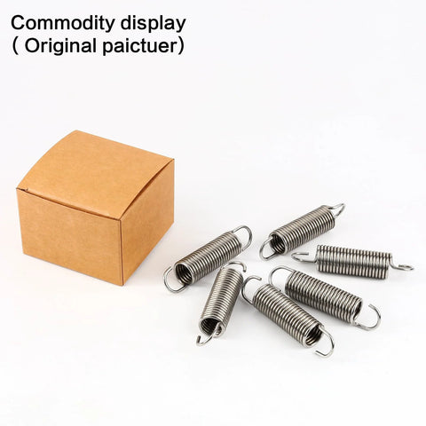 Furniture tension springs, six 3-inch stainless steel with hooks for recliner sofa bed, shown beside a brown box
