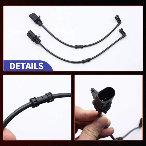 HiSport front disc brake pad wear sensors, 2-pack, black cables with 2-pin connectors for Audi A6/A7/A8/SQ5 (2011-2018)