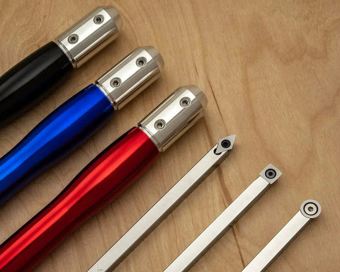 3 Carbide Wood Turning Tools Set With Rougher Finisher Detailer And 12 Inch Color Coded Solid Aluminum Lathe Tool Handles USA Made