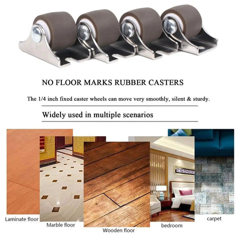 1 Inch Mini Fixed Caster Wheels Set Of 4 With Steel Top Plate Low Profile Silent TPE Rubber Caster Wheels for Furniture