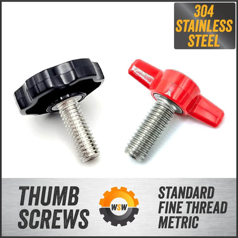 Three Eighths By One Inch Thumb Screw Bolts With Black Round Hex Head Clamping Knob And Plastic Cap Grip In 304 Stainless Steel