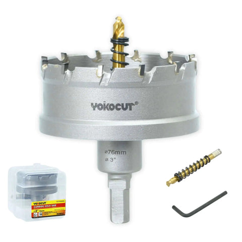 3 Inch Carbide Tipped Hole Saw With Pilot Bit For Stainless Steel And Metal Cutting 76mm Diameter 25mm Depth Three Eighths Inch Tri Flat Shank Built Tough For Any Metal Or Wood Project TCT Hole Cutter with accessories