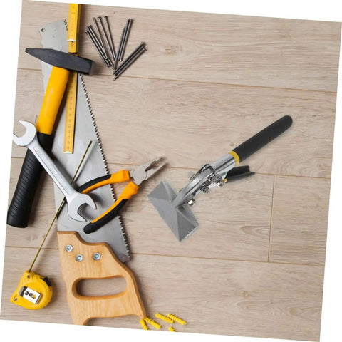 3 Inch Hand Seaming Pliers Manual Metal Bender with straight jaw on wooden surface, surrounded by various DIY tools