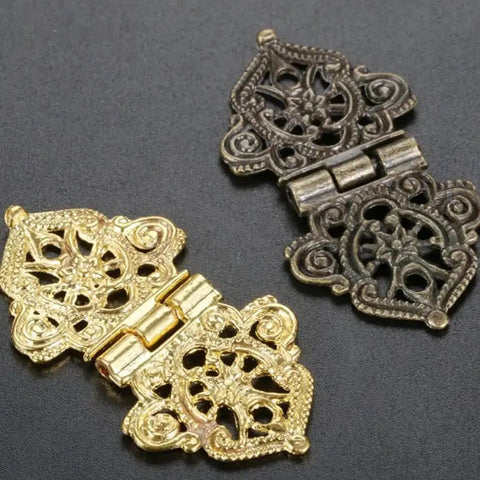 Set Of 10 Antique Lace Hinges With Screws For Doors Cabinets Drawers And Furniture Decorative Old School Hinges in bronze and gold