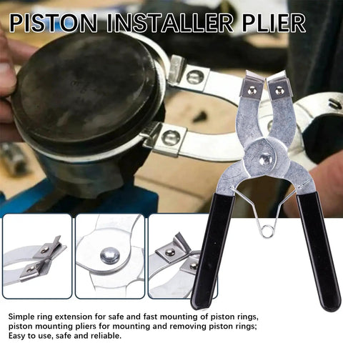 Universal Piston Ring Compressor Tool Set For Cars And Trucks With Adjustable 2-1/8 Inch To 7 Inch Belt Diameter, Piston Installer Plier.