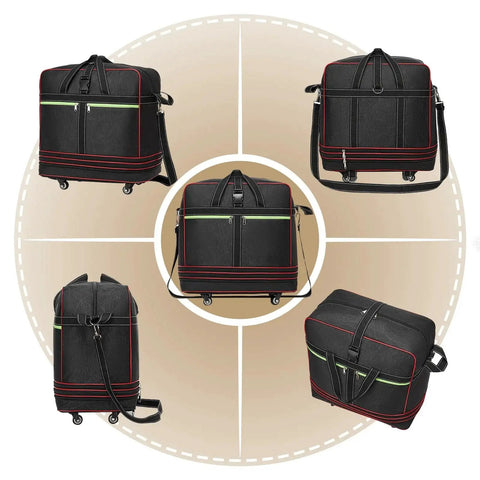 Views of Foldable Duffle Bag With Wheels Large Expandable Travel Duffle Waterproof Collapsible Luggage Carry On With Handle Black