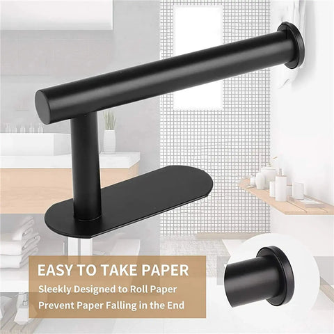 Self Adhesive Toilet Paper Holder Wall Mount Matte Black Stainless Steel SUS 304 No Drilling Rustproof Command Strip