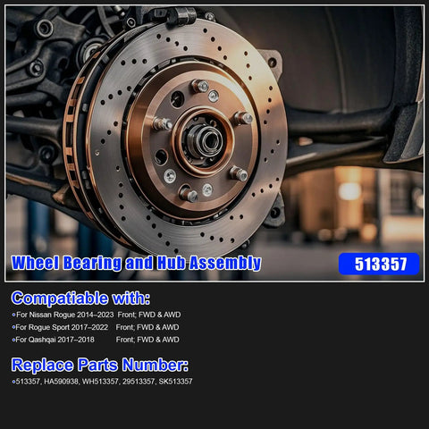 Beefed-Up Front Wheel Bearing And Hub Assembly For Nissan Rogue 2014-2023, Rogue Sport 2017-2022, And Qashqai 2017-2018, 2-Piece Kit