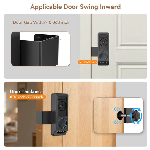 Anti Theft Video Doorbell Mount For E340 Camera No Drill Adjustable Mounting Bracket Holder Accessories shown on inward-opening door