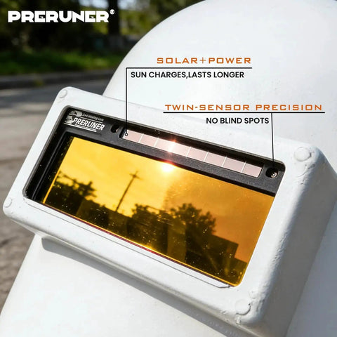 Auto Darkening Welding Lens With Gold Coating And Cool Blue Puddle View Shade Range Five To Thirteen Dual Sensors solar-powered