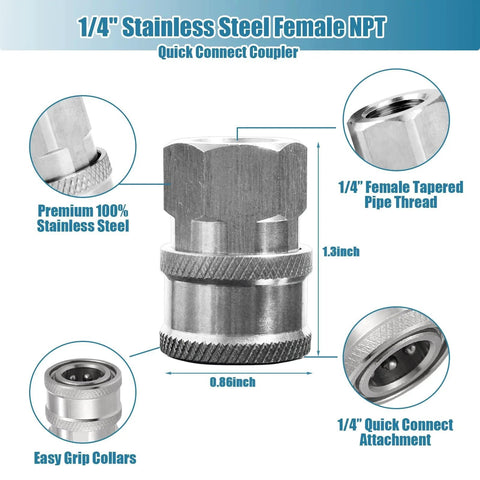 2 Sets NPT 1/4 Inch Pressure Washer Quick Connect Coupler Kit Stainless Steel Male And Female Fittings highlighted details