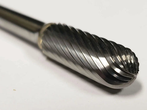 Three Eighths Inch Ball Nose Bur SC 3L Single Cut Solid Carbide Rotary Tool Bit for woodworking and metal engraving close-up