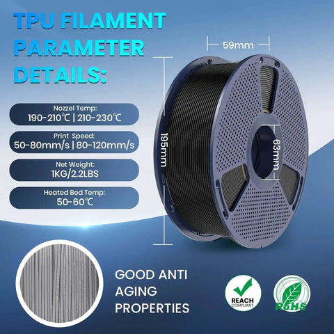 4 Pack TPU 3D Printer Filament Bundle 1.75mm Flexible High Speed 95A Black Filament Individually Vacuum Packed 4 Spools Total 4kg Built For Fast Printing And Durable Prints, spool detailed view