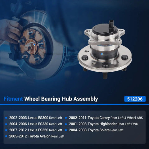 Rear Wheel Hub Assembly 5 Lug Driver Left Side Fits 2002 2003 Lexus ES300 2004 2006 ES330 2007 2012 ES350 2005 2012 Toyota Avalon