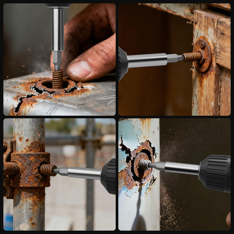 Damaged Screw Extractor Set For Easy Removal Of Rusty Stripped Screws Nuts And Bolts With Magnetic Extension Shaft