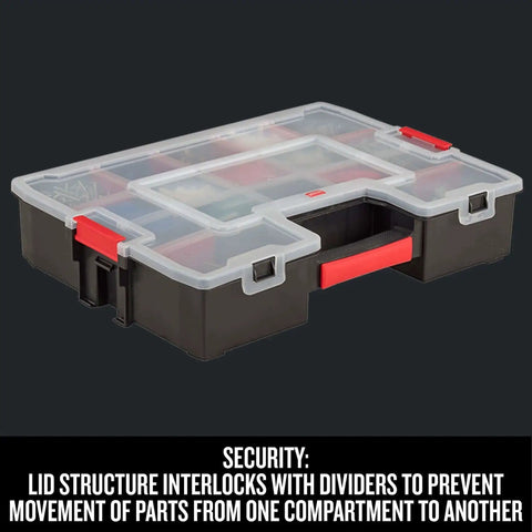14 Compartment Storage Organizer With Removable Dividers For Customizable Small Parts And Tools Stackable With Side Latches