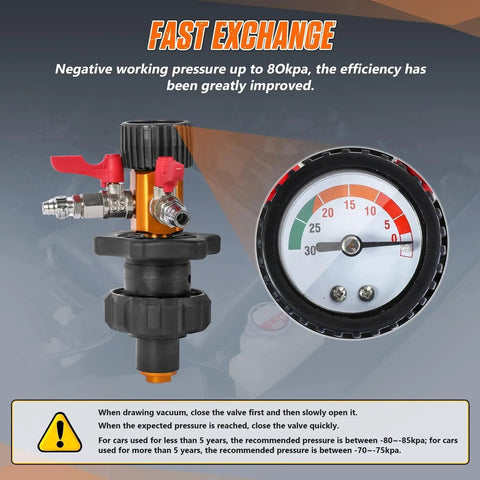 Universal Coolant Vacuum Refill Kit With 5 Adapters And Pressure Gauge For Leak Detection in Radiator and Heating Core Lines