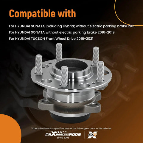 Close-up view of rear wheel bearing and hub assembly with ABS, compatible with Hyundai models for specific years.
