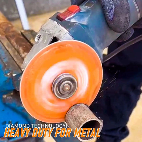 Heavy Duty Diamond Cutting Wheel 4.5 Inch With Seven Eighths Inch Arbor for metal cutting in use on angle grinder