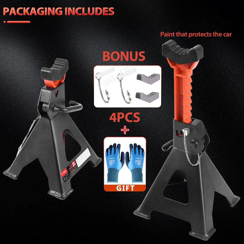 3 Ton Heavy Duty Car Jack Stands With Double Locking Adjustable 11.22-16.54 in with rubber pads and gloves included