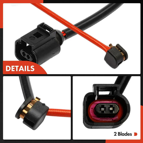 Brake pad wear sensor kit, 2-piece set for Porsche Cayenne 2019–2024; red wire harness with black two-pin connectors