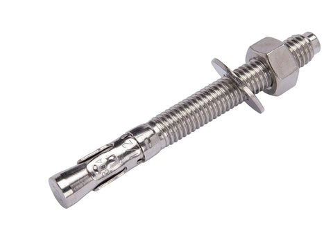 Bolt Dropper 1/2 Inch By 4-1/2 Inch Wedge Anchor 5 Piece Set with 18-8 stainless steel washer and nut for concrete and marine use.