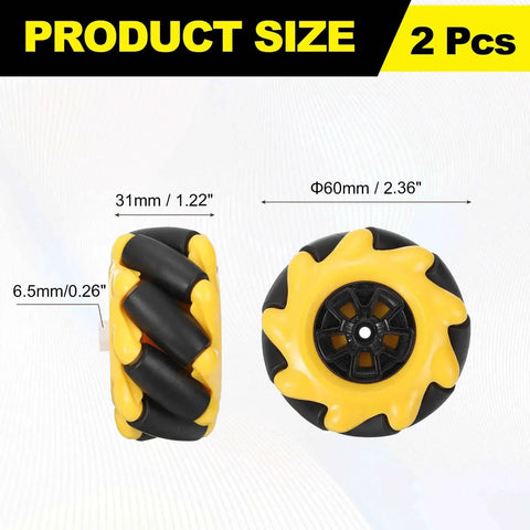 2 Pack Mecanum Wheels Set 60mm Omnidirectional Wheels For Smart Robot Cars And DIY Models Left And Right ABS Rubber 2.36 Inch