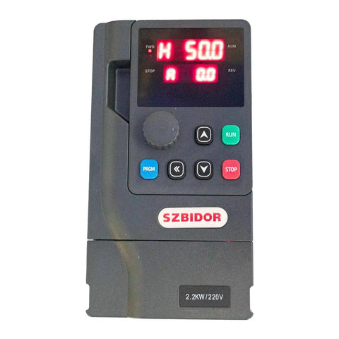 Variable Frequency Drive 220V 2.2KW 3HP 10A Inverter For Spindle Motors with digital display and control buttons, black