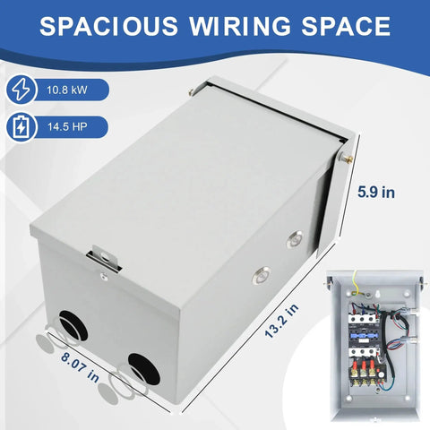 Built Tough 14 And A Half HP Three Phase Magnetic Motor Starter for 208 240 Volt Motors with large weatherproof enclosure