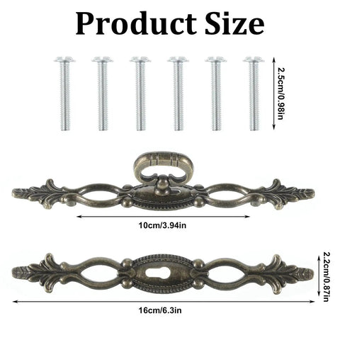 Vintage Style Antique Bronze Long Cabinet Handles 6.3 Inches, 2 Pack Hollow Drawer Pulls With Screws, product size shown