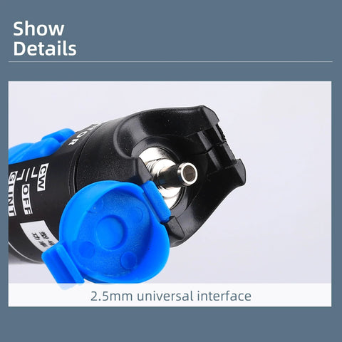 Aluminum pen-type fiber optic VFL with blue cap and 2.5mm universal interface adapters (FC/SC/ST).