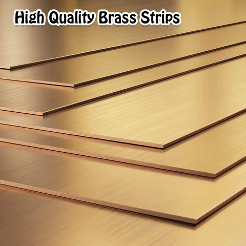 Brass Shim Set 6x1 Inch 24 Pcs Thicknesses 0.002 0.004 0.006 0.008 0.012 0.016 in layered gold-toned metal strips