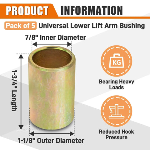 Universal Quick Hitch Lower Lift Arm Bushing Kit For Cat I To Cat II Systems with size details and features