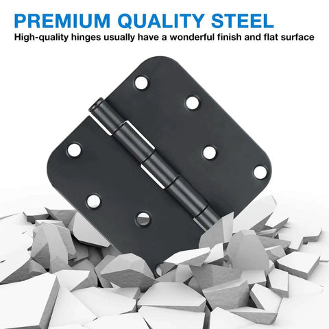 Three Pack Matte Black Four Inch Radius Door Hinges Five Eighths Inch Heavy Duty Residential Door Hardware featured on premium steel