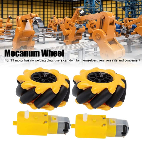 60Mm Mecanum Wheel Kit for DIY Smart Robot Car Parts Geared Motor Yellow and Black for Easy Assembly TT Motors Compatible