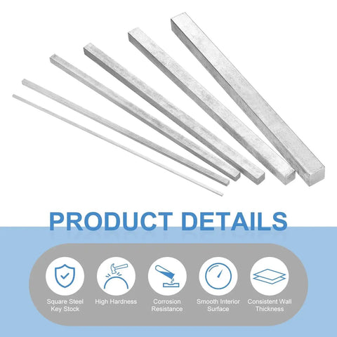 Heavy Duty Square Steel Key Stock Three Sixteenth Inch by Three Sixteenth Inch by Twelve Inch Cold Drawn 45 Steel Bars shown